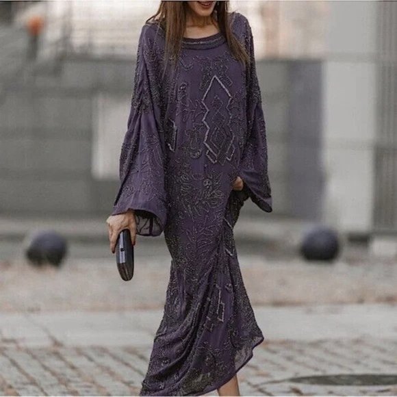 NWT Zara Beaded Tunic Kaftan Maxi Dress size M-L - Picture 3 of 11